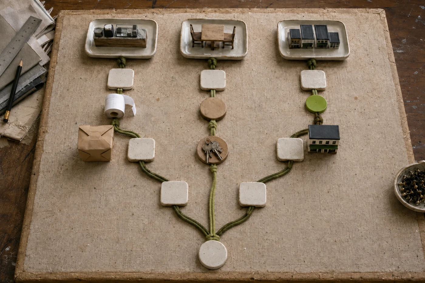 Cords and service objects form three physical routes for choosing an operating plan.
