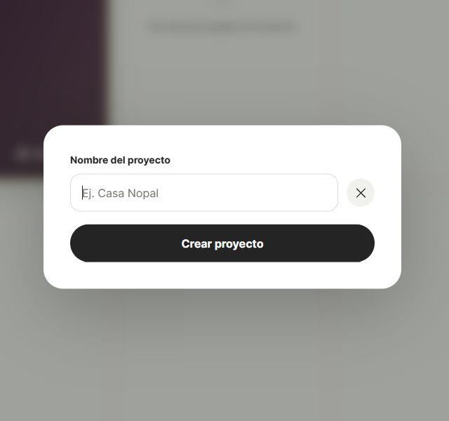 Formulario del dashboard para nombrar y crear un nuevo proyecto.